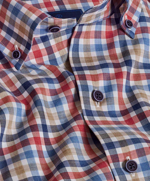 David Donahue Blue & Red Herringbone Check Shirt