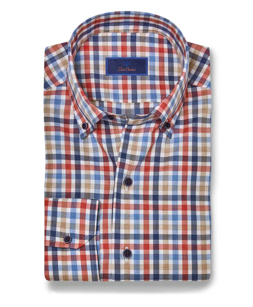 David Donahue Blue & Red Herringbone Check Shirt