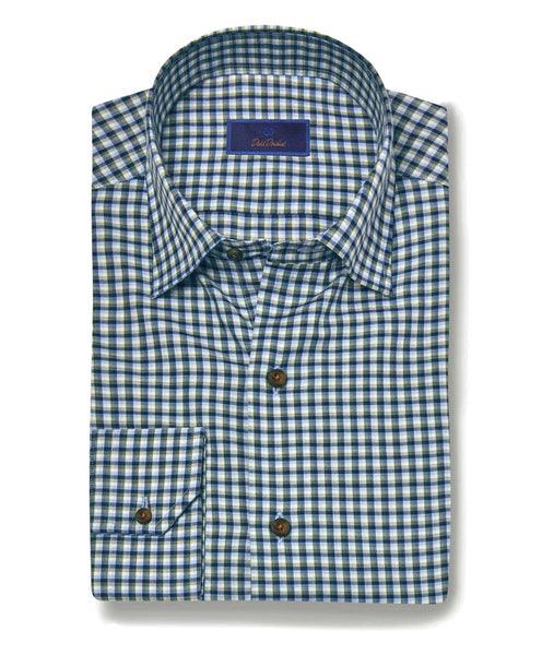 David Donahue Blue & Green Brushed Micro Check Shirt