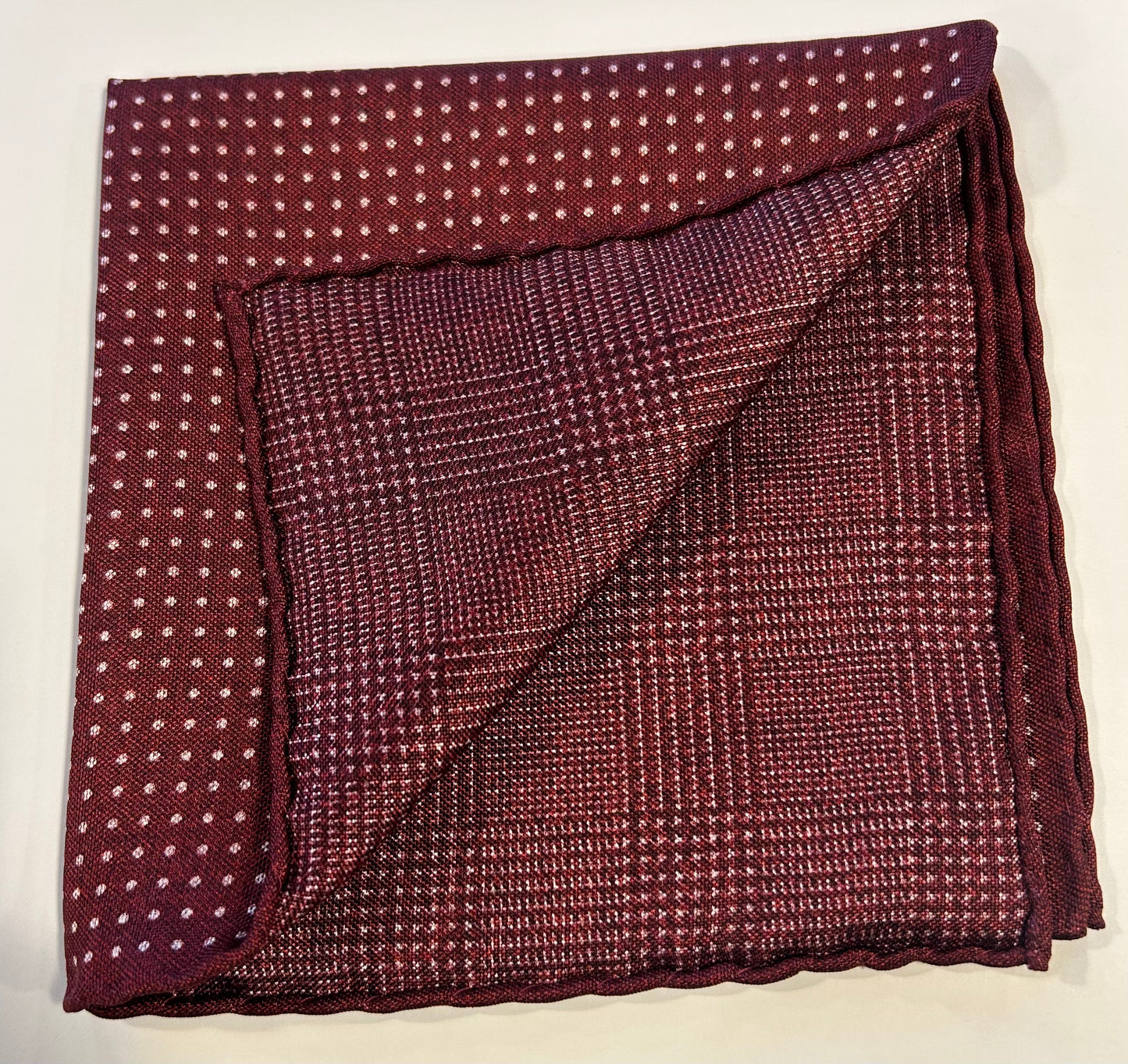 David Donahue Pocket Square - Merlot and White Dot / Glenn Plaid