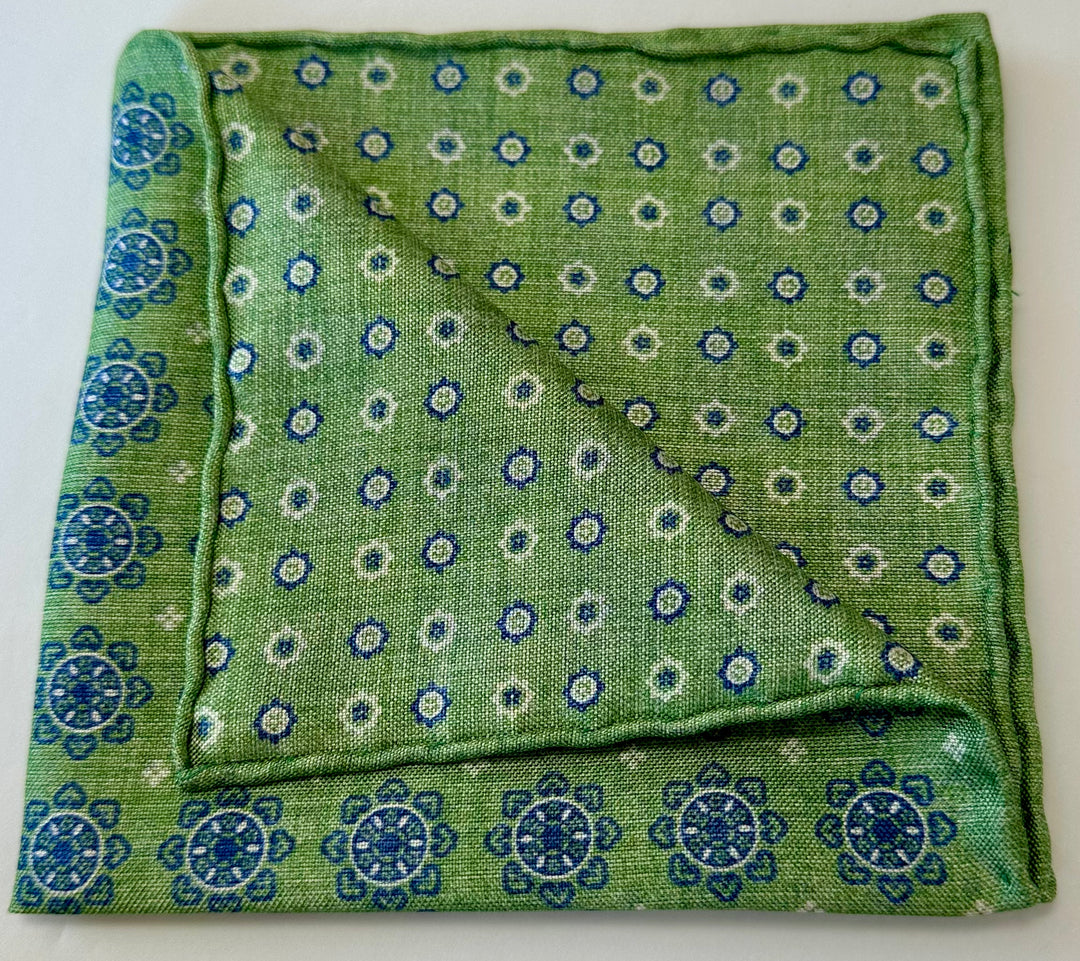 David Donahue Pocket Square - Green Floral/Dots