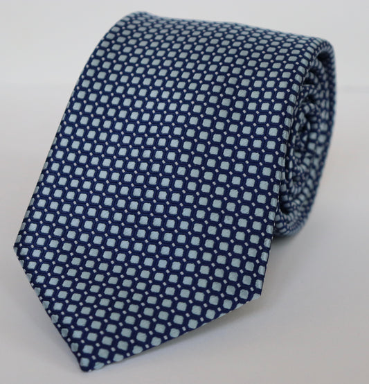 The Shirt Shop Tall Tie - Navy with Light Blue Square Pattern