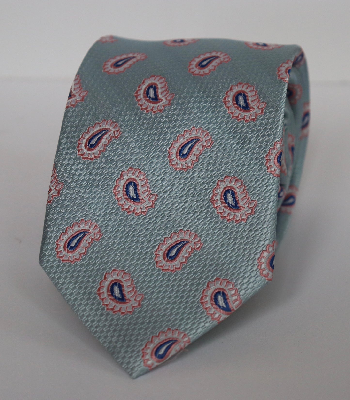 The Shirt Shop Tall Tie - Light Blue with Navy/Pink Paisley Pattern
