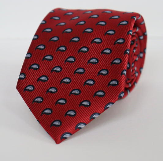 The Shirt Shop Tie - Crimson with Navy/Blue Paisley