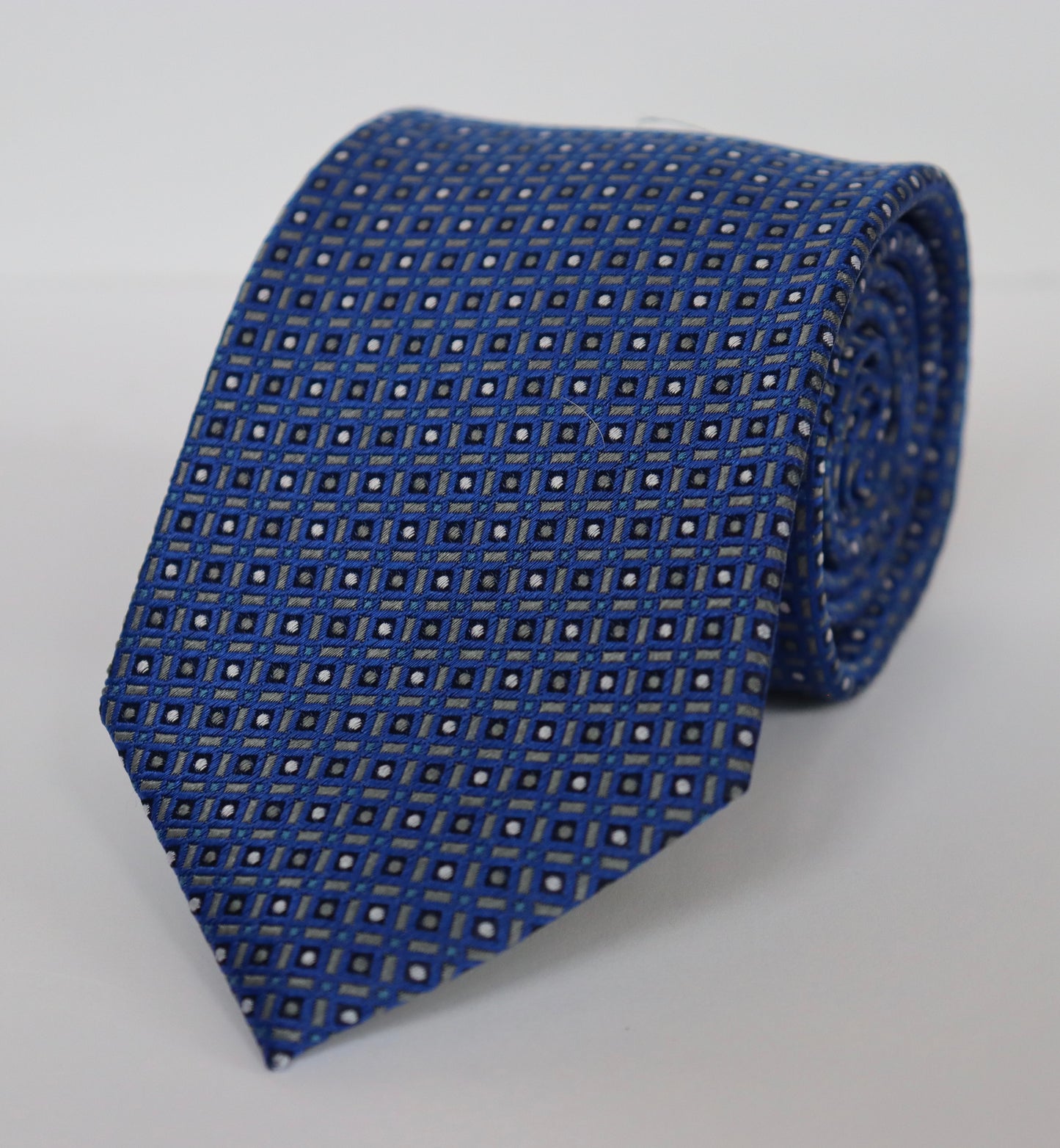 Scotty Z Tie - Blue with Silver Pindot Square Pattern