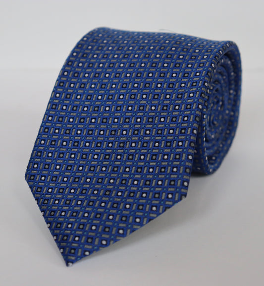 The Shirt Shop Tie - Blue with Silver Pindot Square Pattern