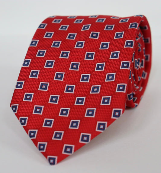 The Shirt Shop Tall Tie - Crimson with Blue/Navy/Silver Squares