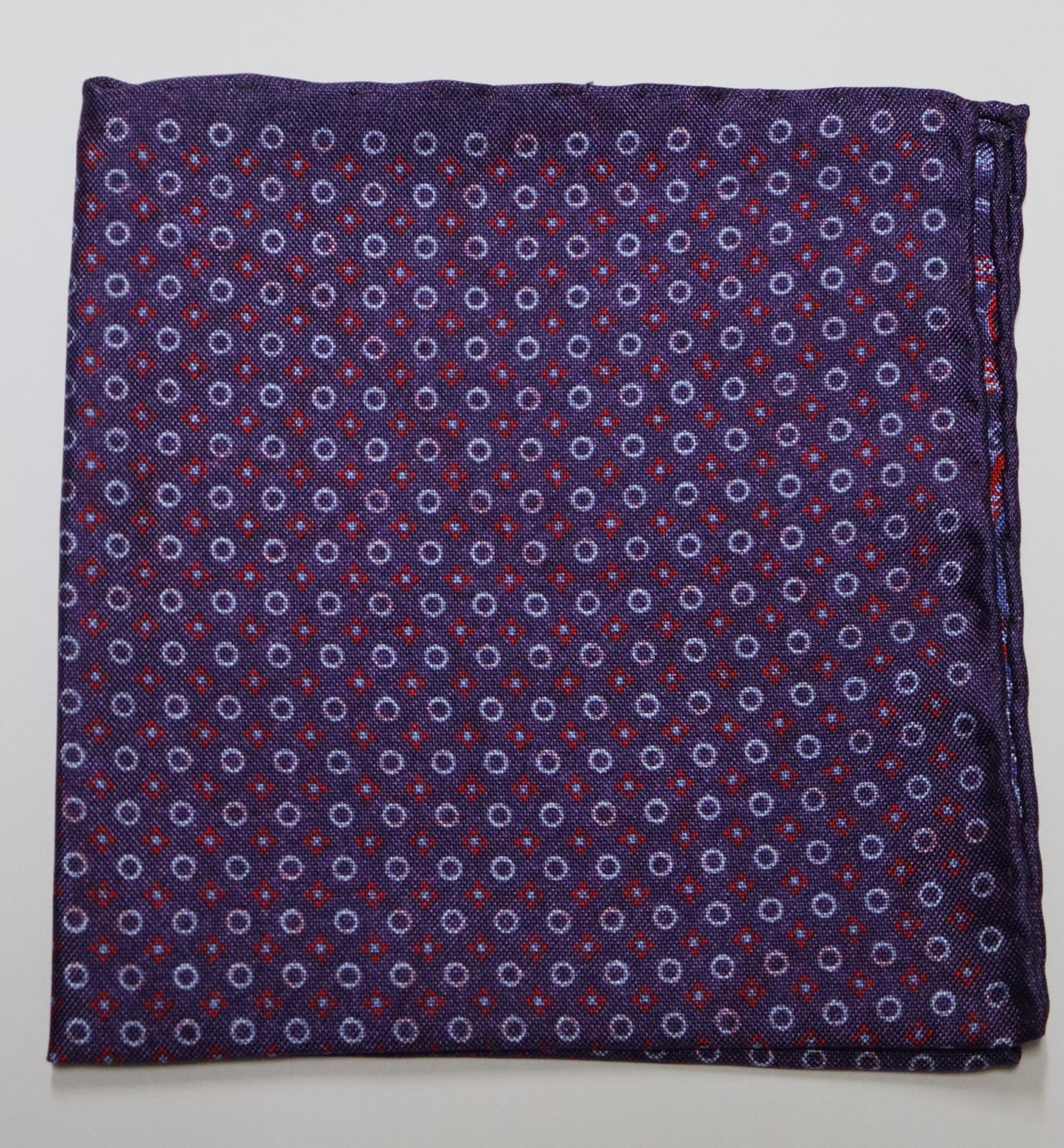 David Donahue Pocket Square - Purple Circle/Diamond Pattern