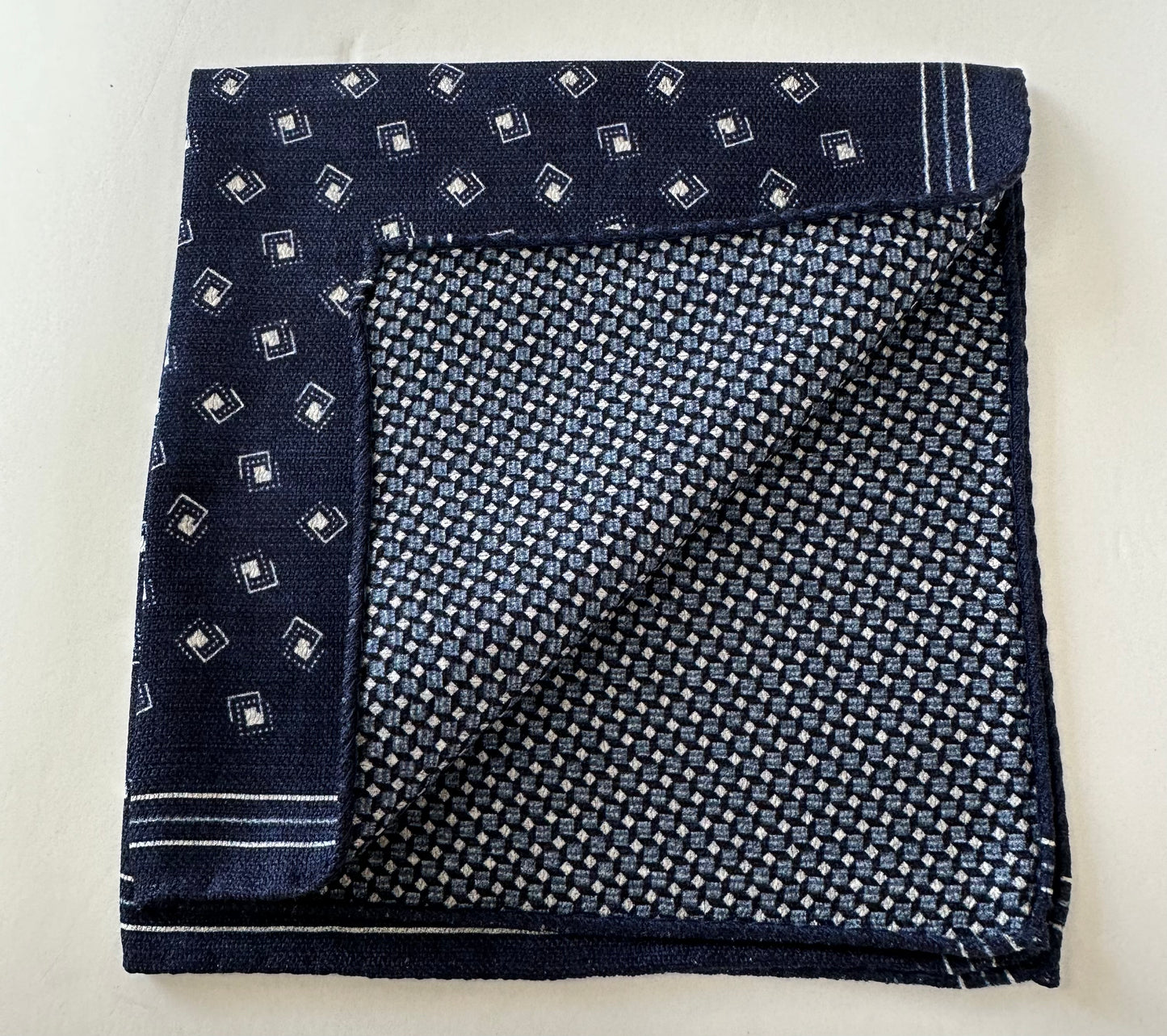 R. Hanauer Pocket Square - Navy Geometric
