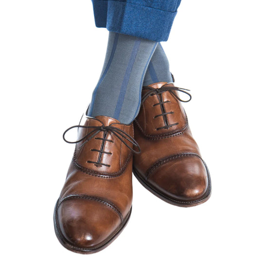 The Shirt Shop Socks - Gray with Blue Vertical Stripe - Over the Calf