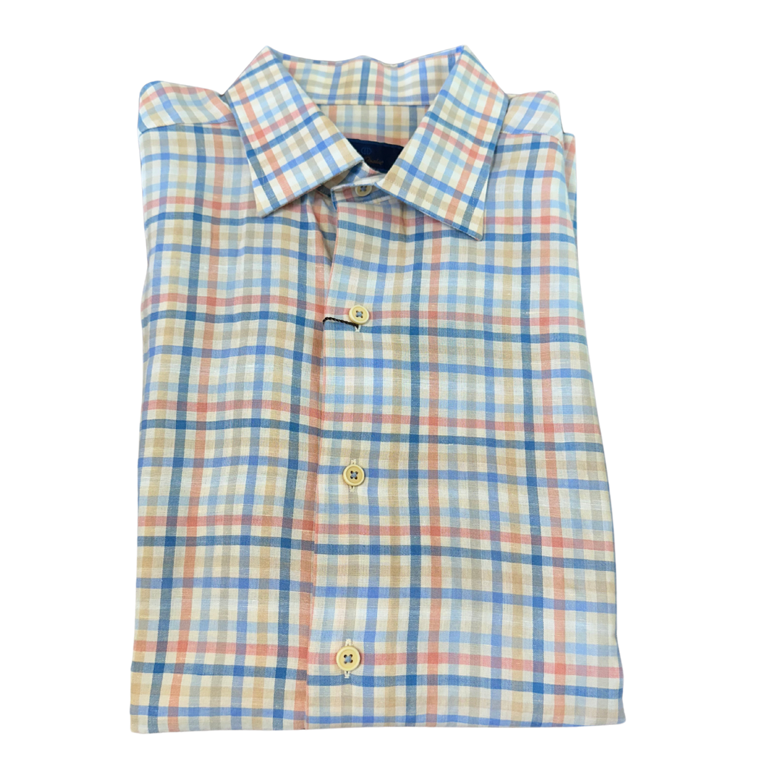 David Donahue Blue & Melon SS Button Up