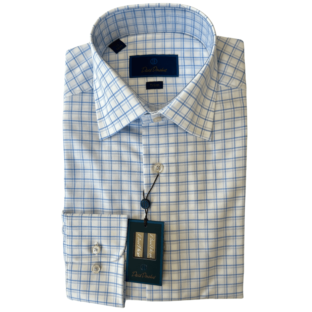 David Donahue White & Blue Dress Shirt (Trim Fit)