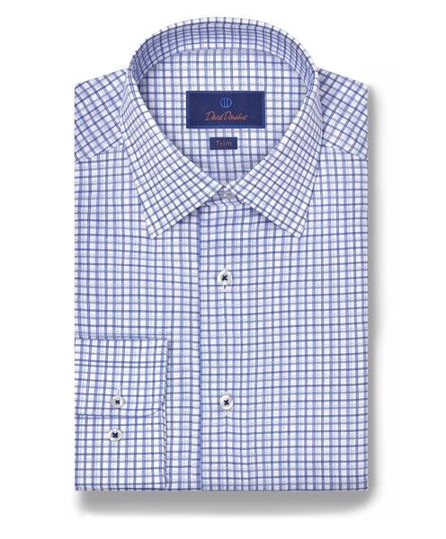 David Donahue Blue & White Shadow Print Dress Shirt (Trim)