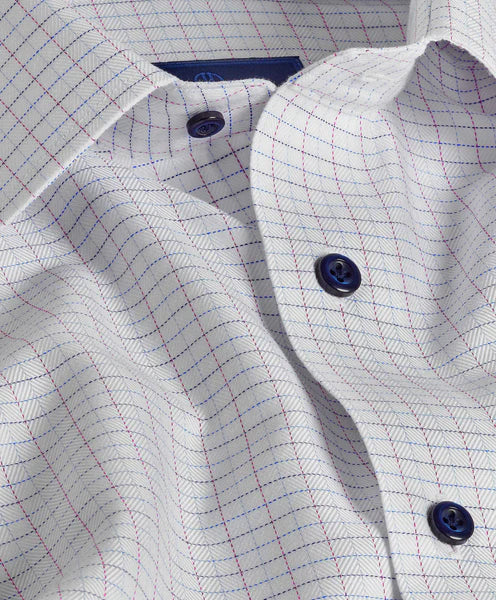 David Donahue Trim Fit White & Berry Check Non-Iron Dress Shirt