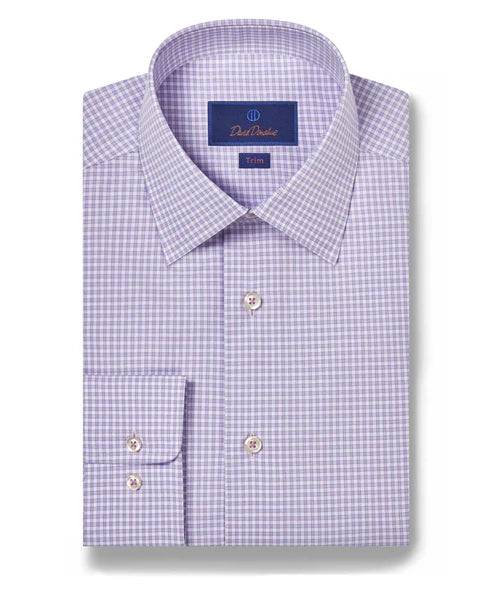 David Donahue Lilac & White Micro Check Dress Shirt (Trim Fit)