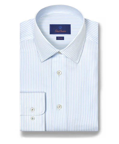 David Donahue White & Sky Stripe Silk Blend Dress Shirt – The Shirt Shop