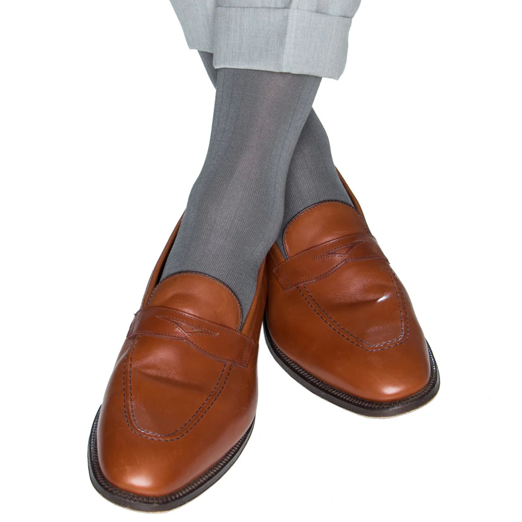 The Shirt Shop Dress Socks- Ribbed Wool (Mercury Grey)