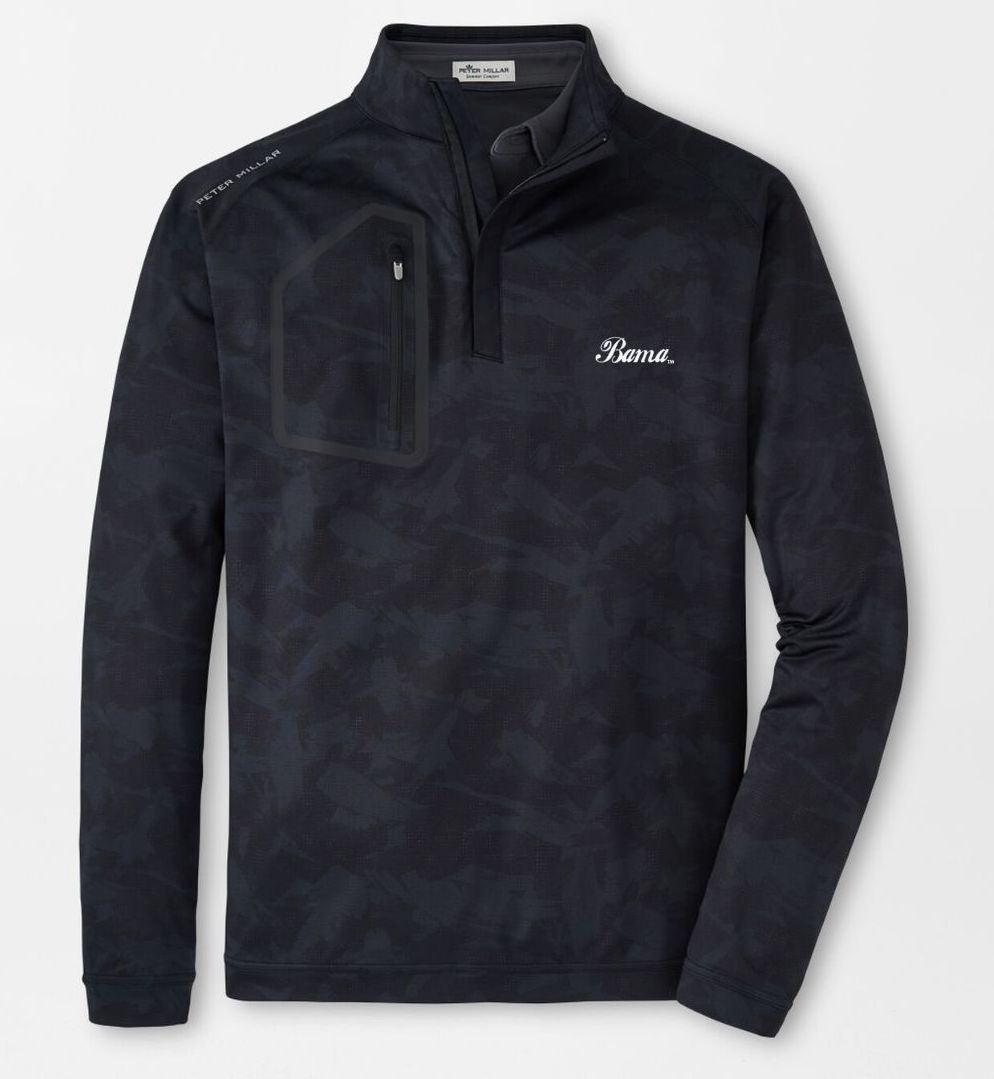 Peter Millar Black Forge Brushstroke Camo Quarter Zip (Bama Script)