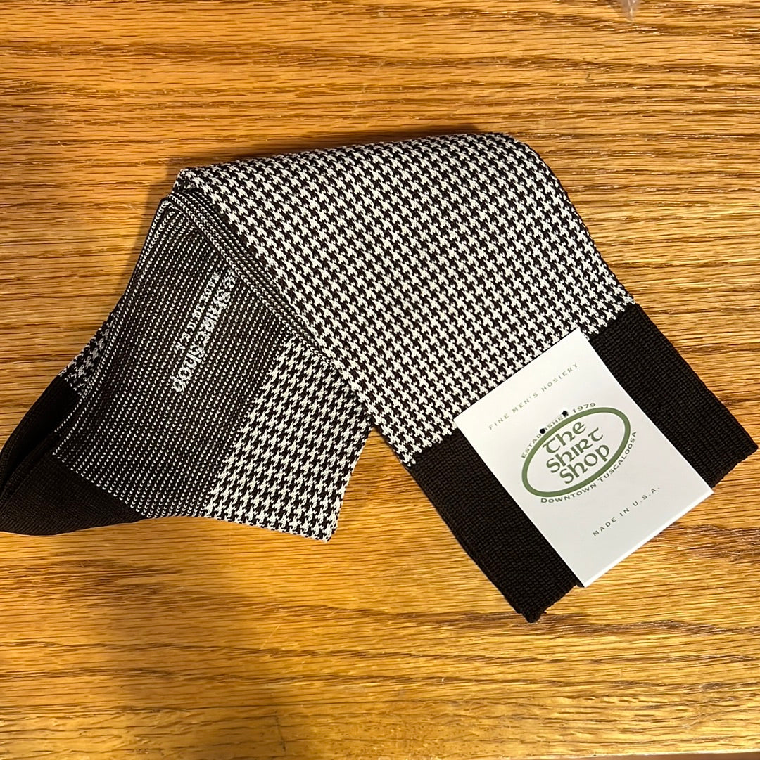 The Shirt Shop Dress Socks - Coffee Brown/Cream Houndstooth