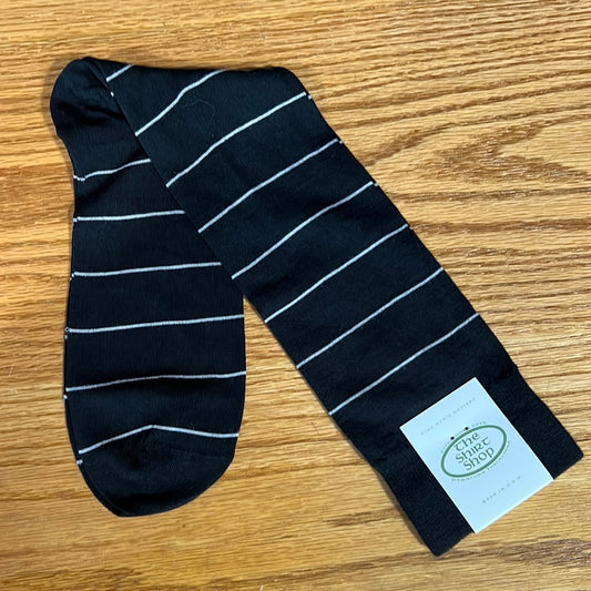 The Shirt Shop Socks (Black w/ Grey Narrow Stripe Sock Fine Merino Wool Linked Toe)