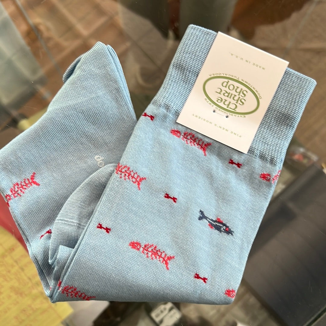 The Shirt Shop Socks - Sky Blue/Azure/Coral Bone Fish
