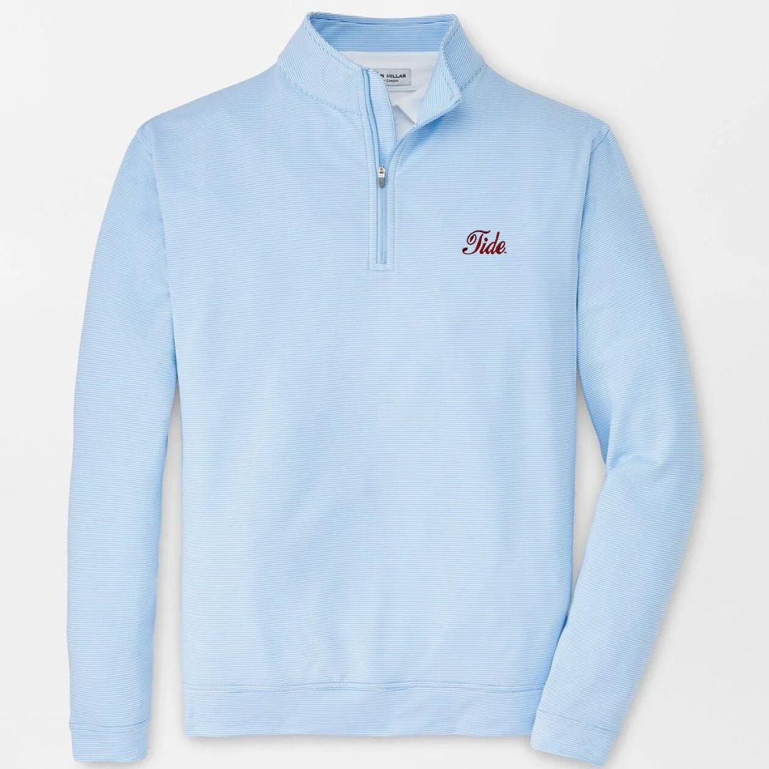 Peter Millar Mini Stripe Perth Quarter Zip- Cottage Blue (Tide Script)