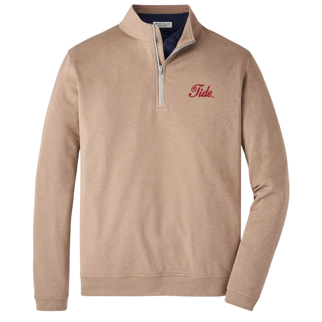 Peter Millar Perth Melange Performance Quarter-Zip- Poplar Brown (Tide Script)