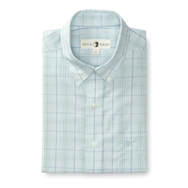 Duck Head Long Sleeve Poplin Foster Plaid Shirt - Light Blue