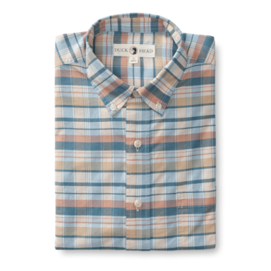 Duck Head Long Sleeve Cotton Oxford Landers Plaid Shirt - Rosewood
