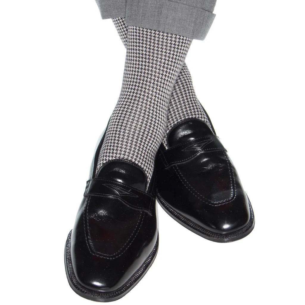 The Shirt Shop Dress Socks - Black & Ash Houndstooth
