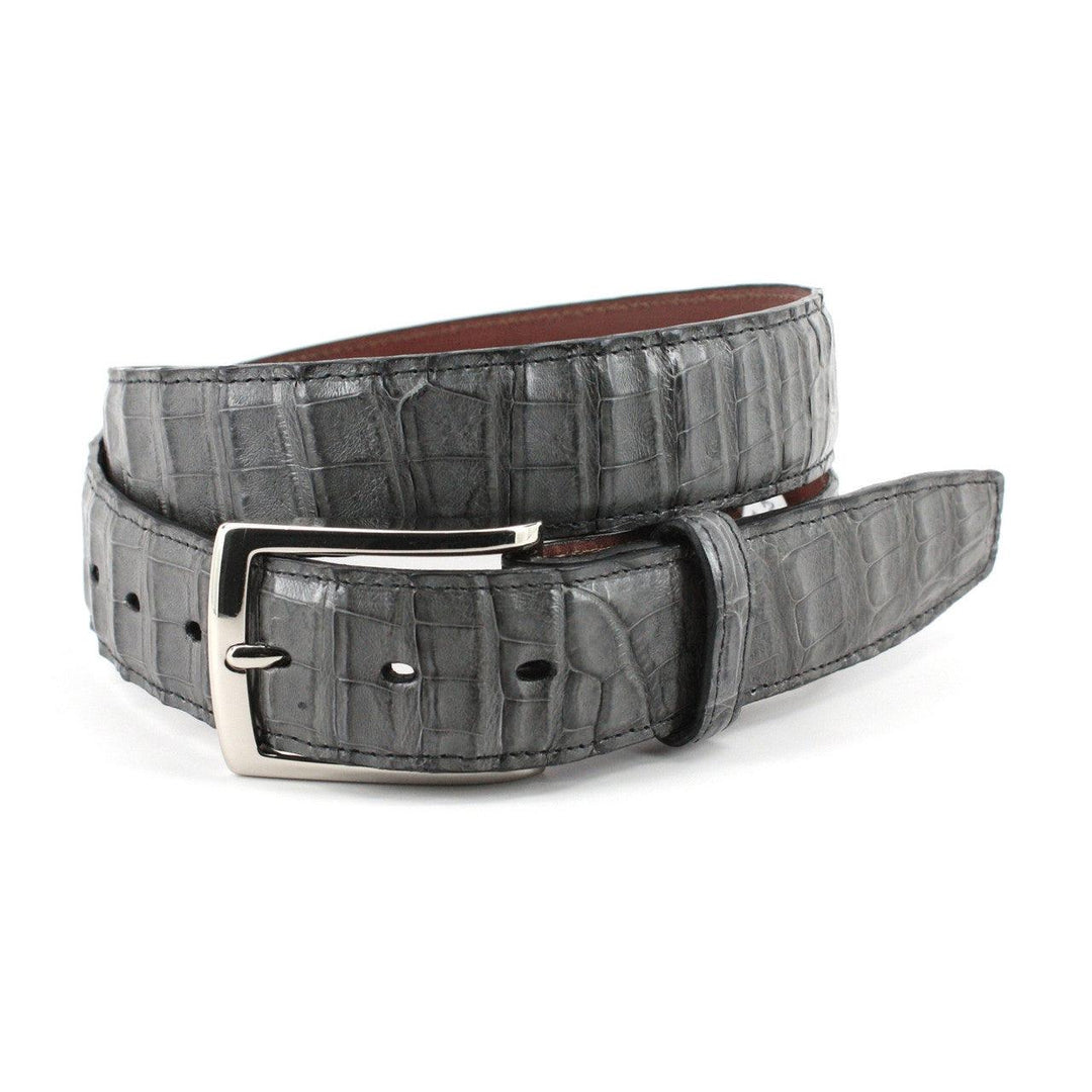 Torino 35MM Grey Genuine Caiman w/ Polished Nickel Belt