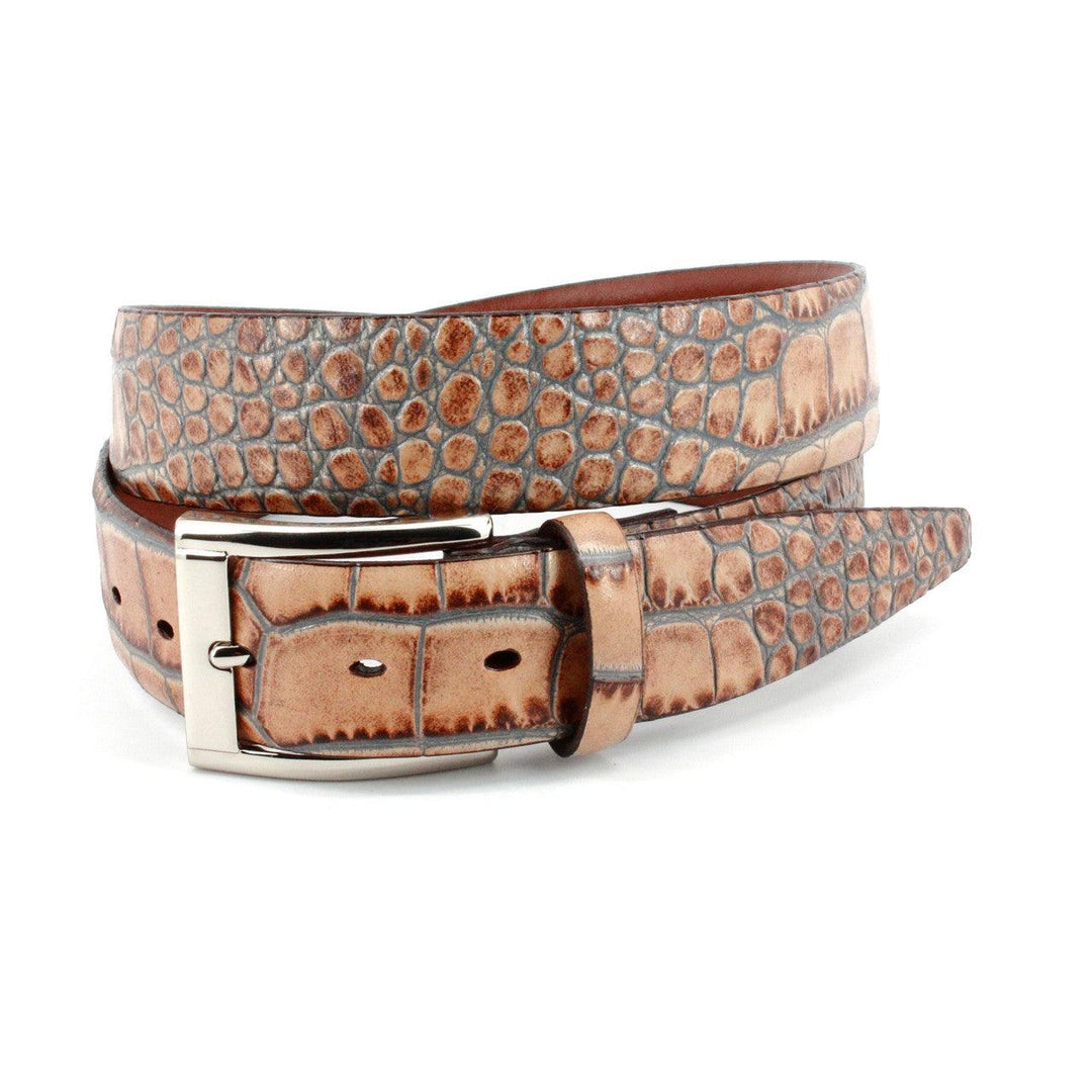 Torino 35MM Taupe/Blue Two Tone Crocodile Calfskin Belt