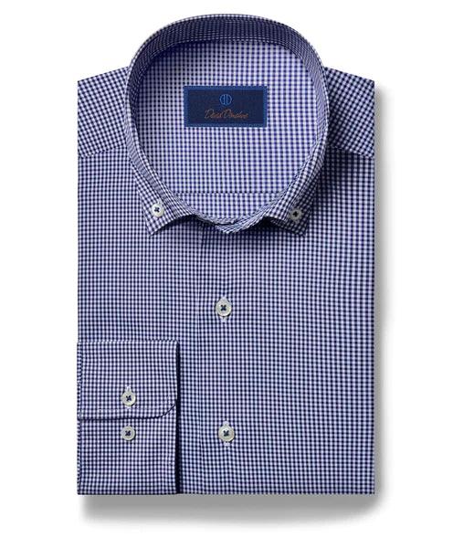 David Donahue Navy Gingham Performance Sport Shirt