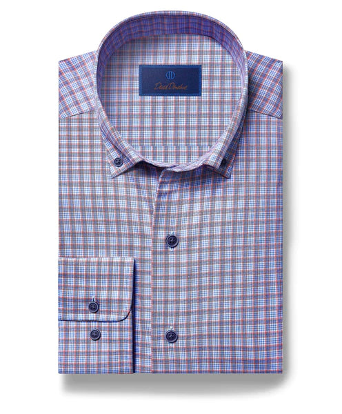 David Donahue Blue & Red Twill Check Sport Shirt