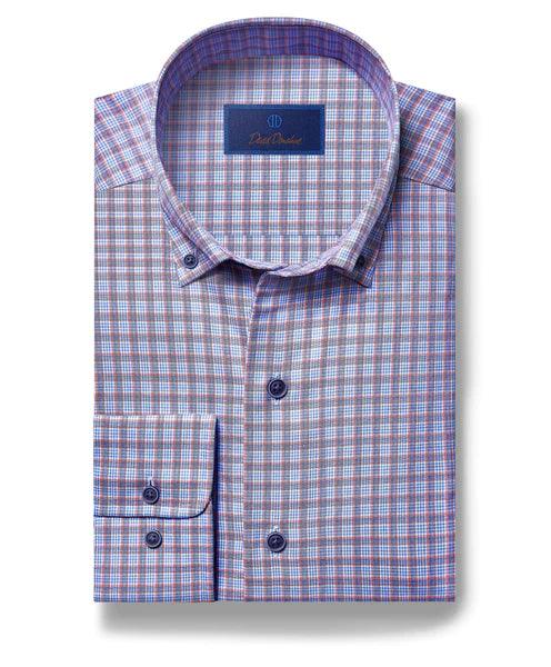David Donahue Blue & Red Twill Check Sport Shirt