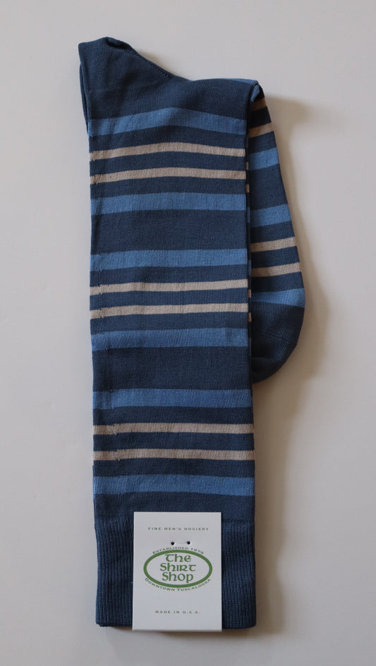 The Shirt Shop Dress Socks - Blue/Ash/Navy Stripe Mid Calf
