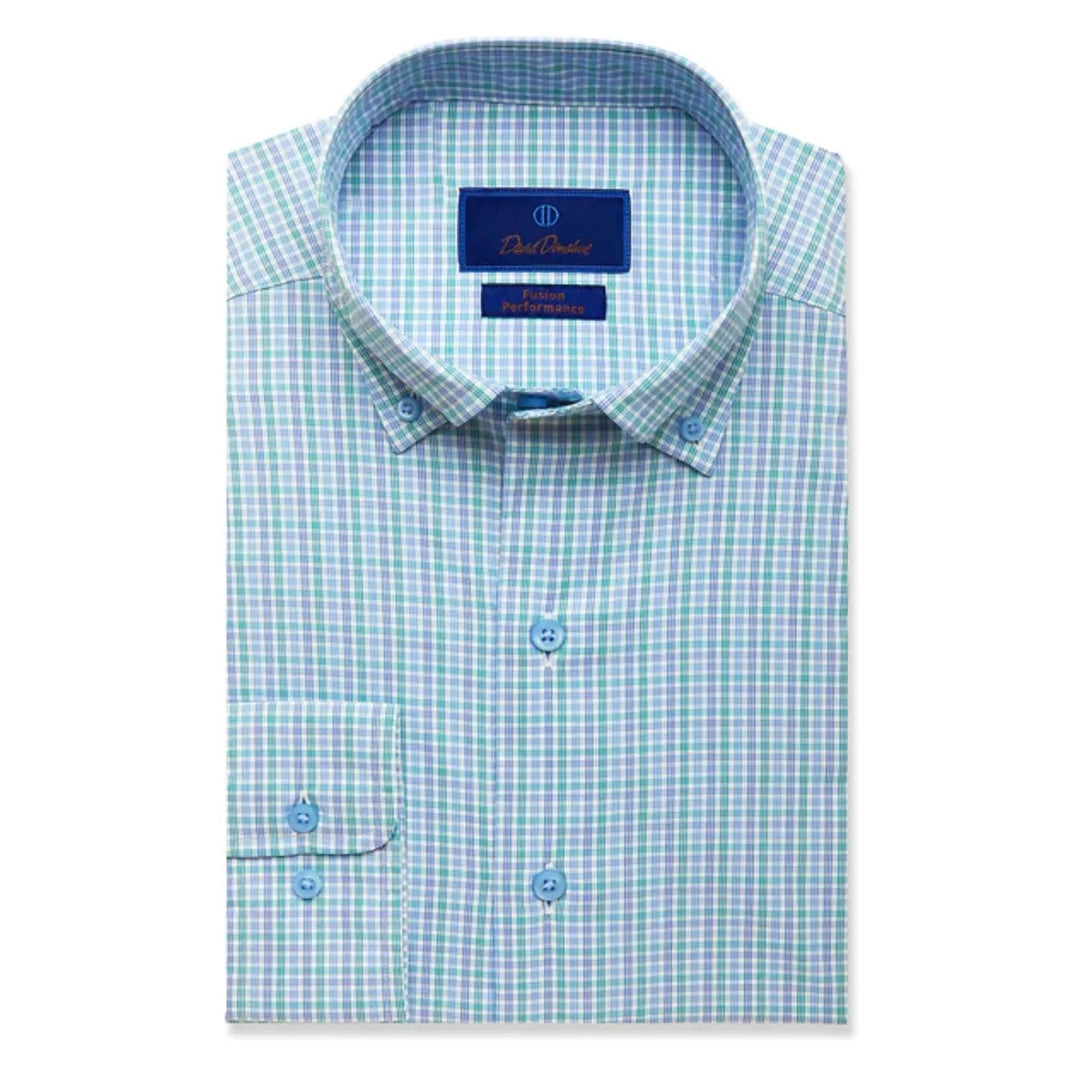 David Donahue Fusion Shirt - Blue and Green Fine Check