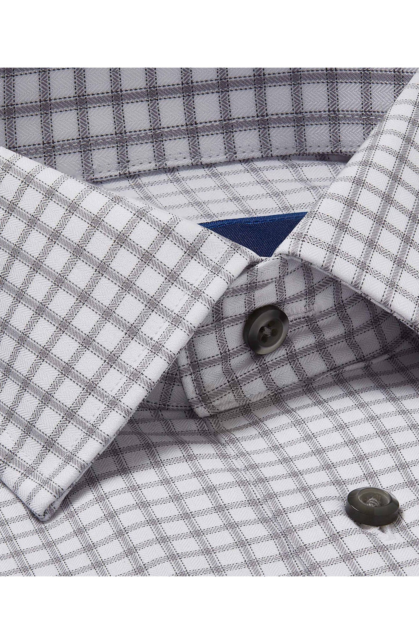 David Donahue Dress Shirt - White/Gray Herringbone Check (Regular)