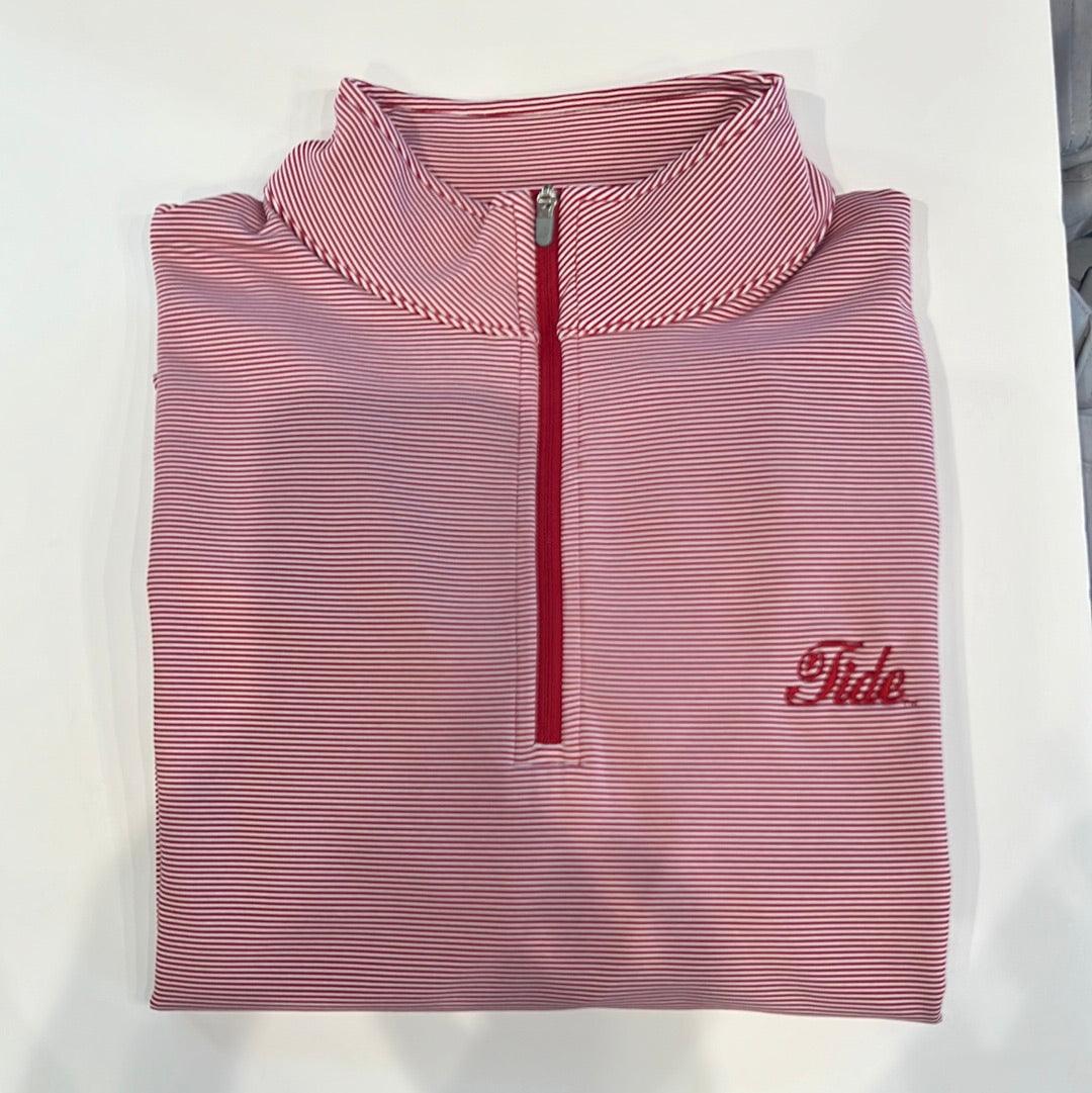Peter Millar Mini Stripe Perth Quarter Zip- Crimson (Tide Script)
