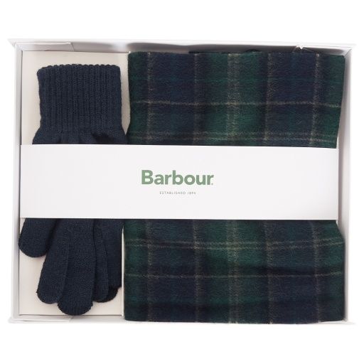 Barbour Tartan Scarf & Glove Set - Green Loch Tartan