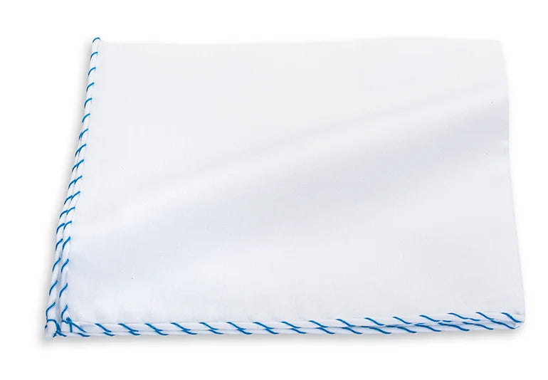 R. Hanauer Pocket Square - White Cotton/Blue Border