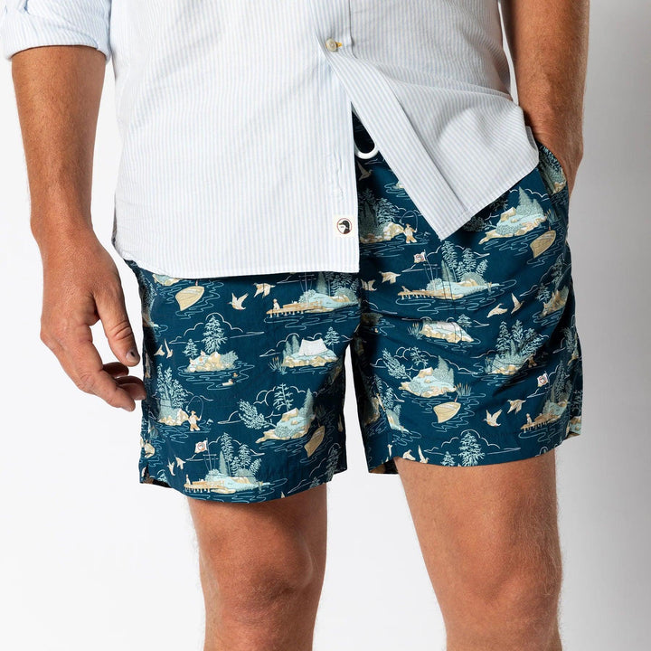 Duck Head 6" Sailport Printed Swim Short - Dark Indigo