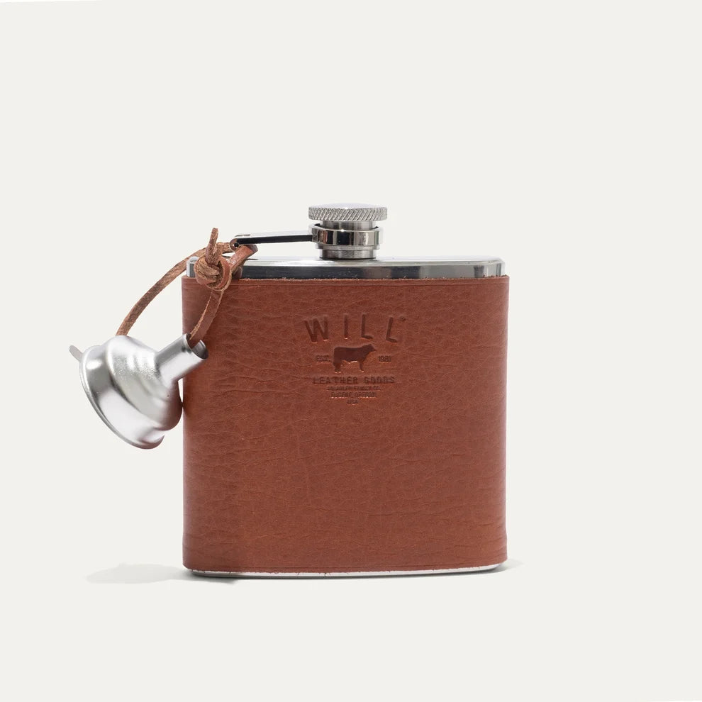 Will Leather Goods Leather & Stainless Steel Flask - Tan