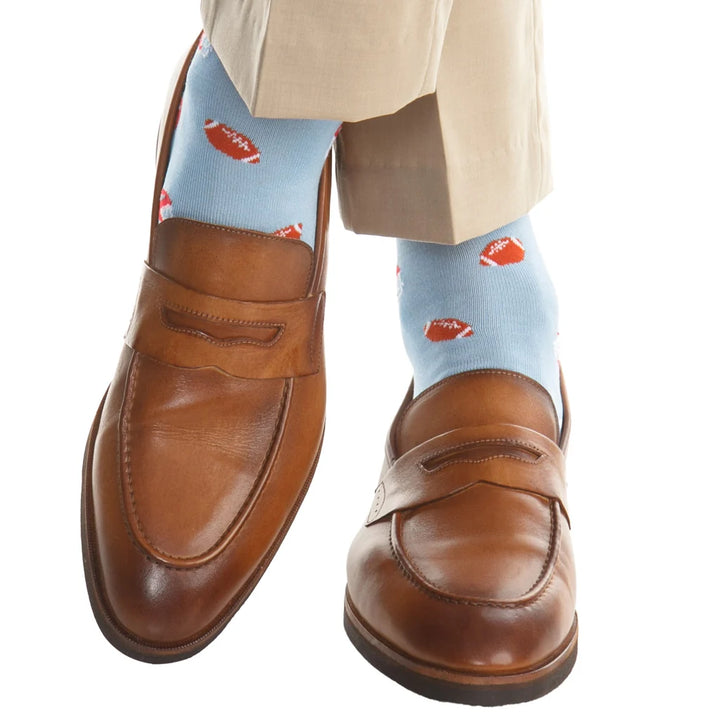 The Shirt Shop Socks - Sky Blue with Helmets & Footballs