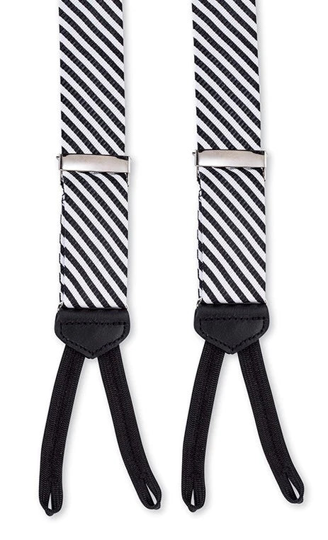 R. Hanauer - Black and White Striped Silk Suspenders