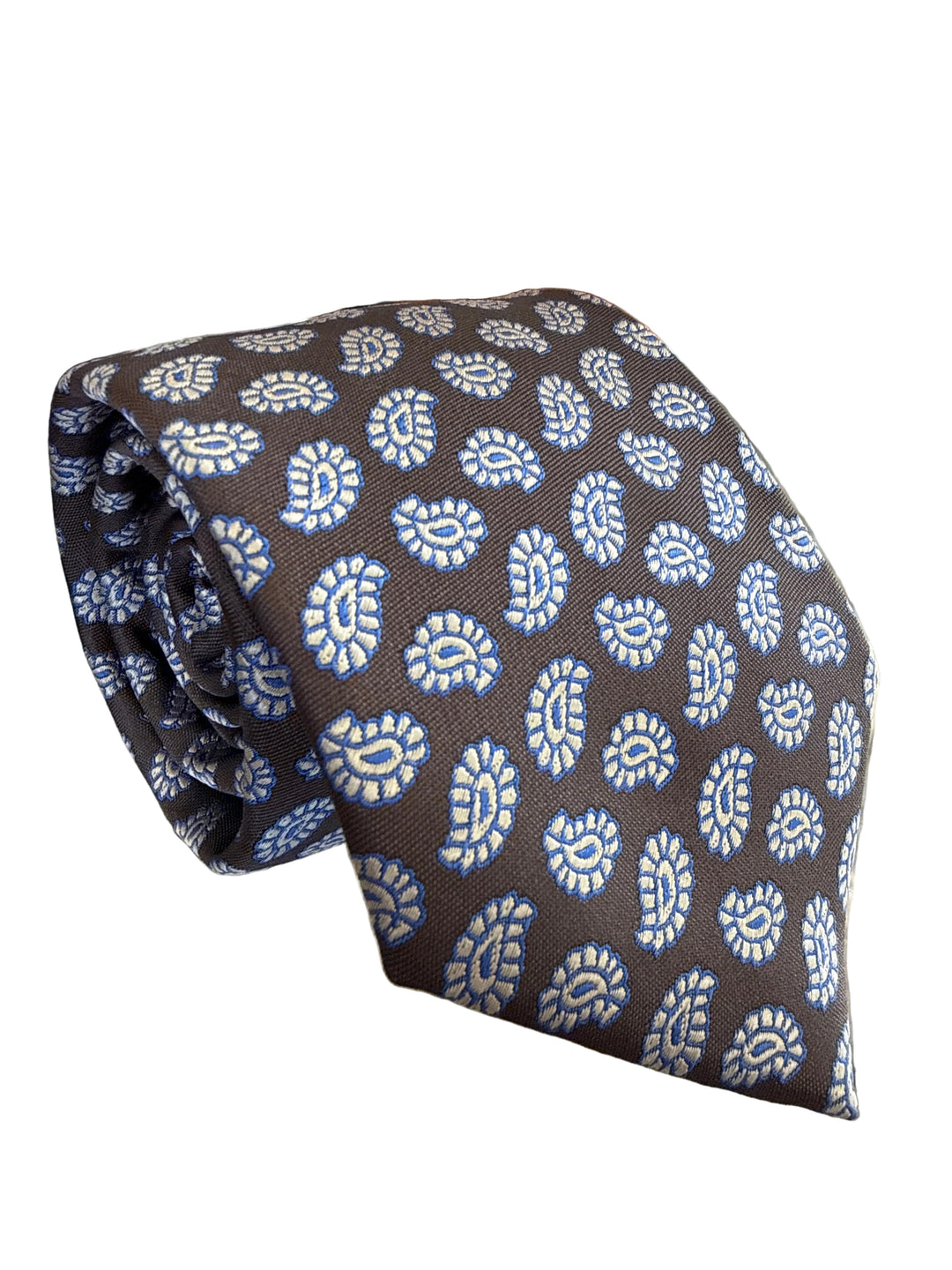The Shirt Shop Tie- Brown with Blue/Silver Paisley