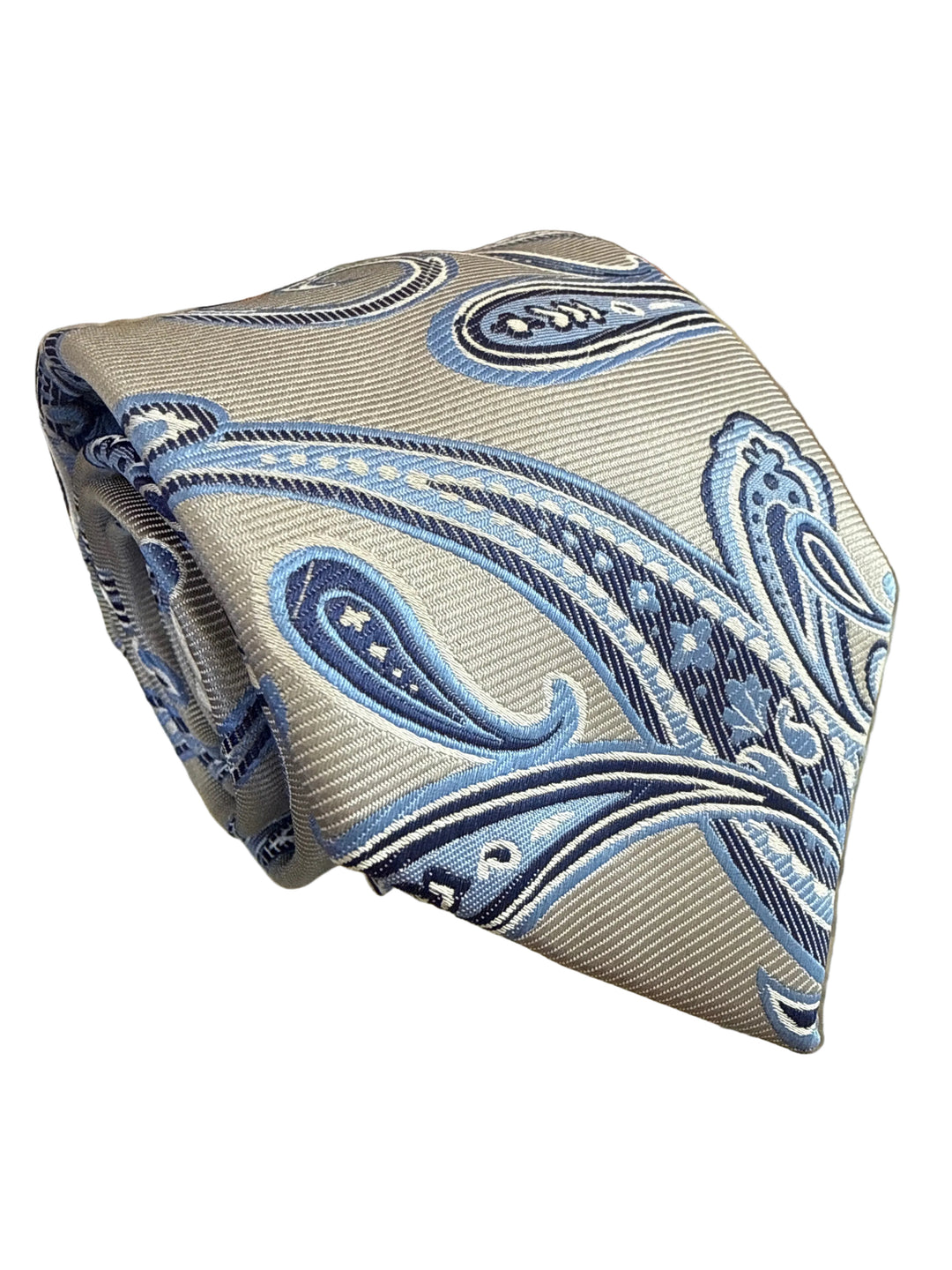 The Shirt Shop Tie- Silver with Blue Paisley