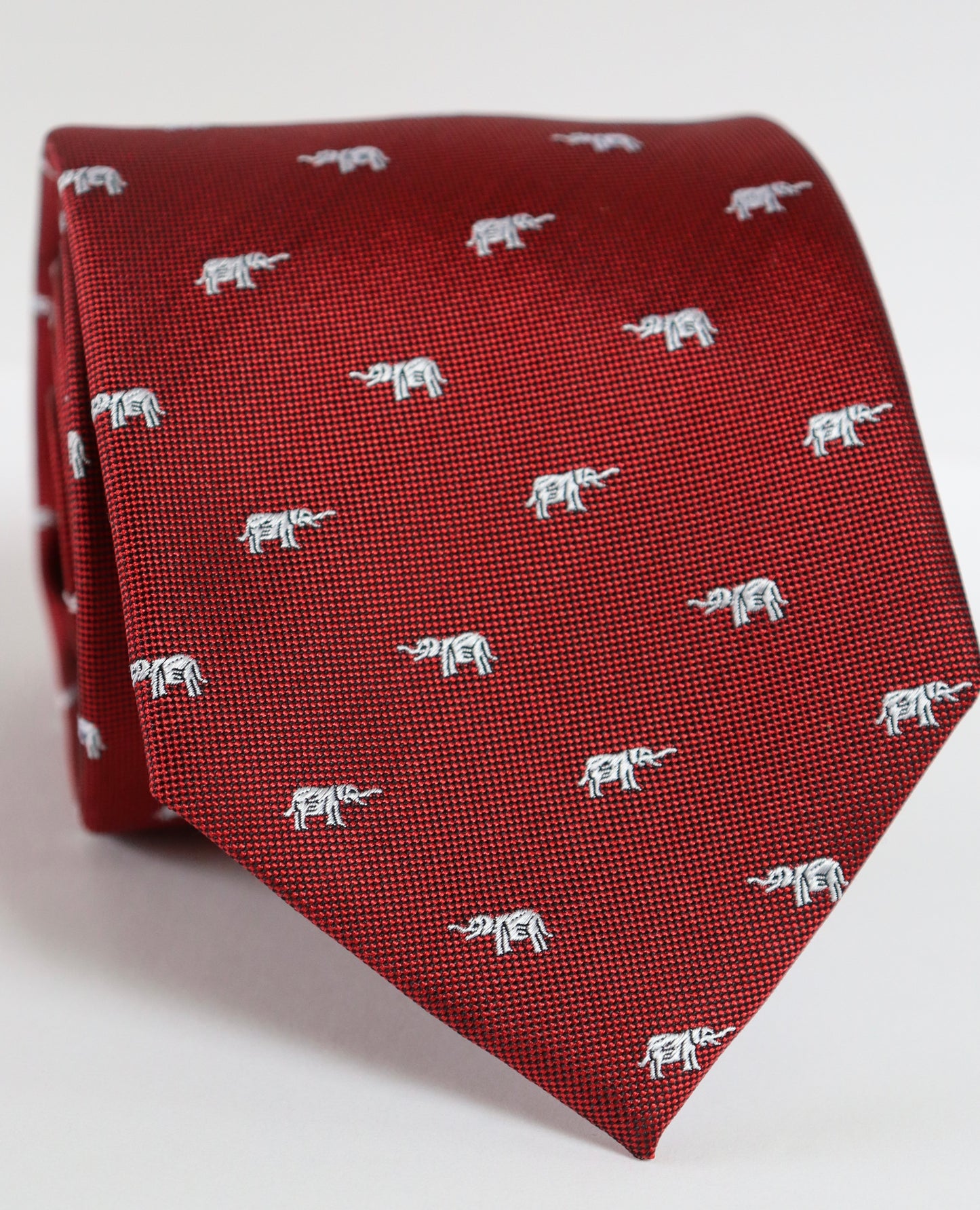 The Shirt Shop Tie - Crimson w/ Silver Elephants