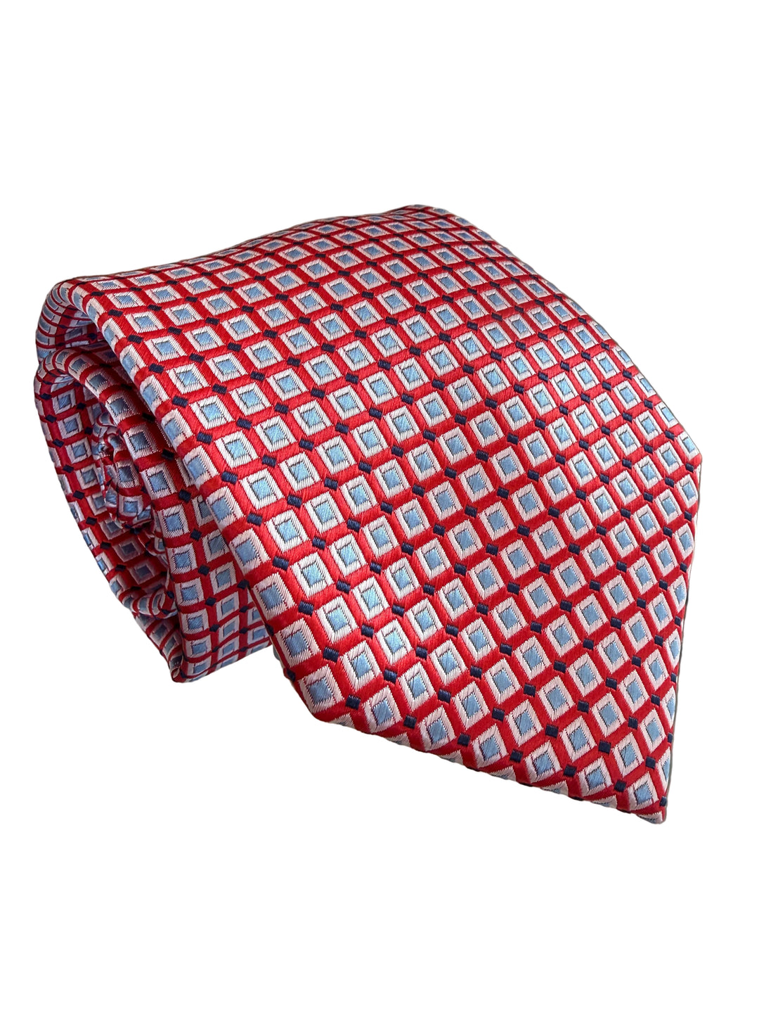 The Shirt Shop Tie- Red with Light Blue/White Squares