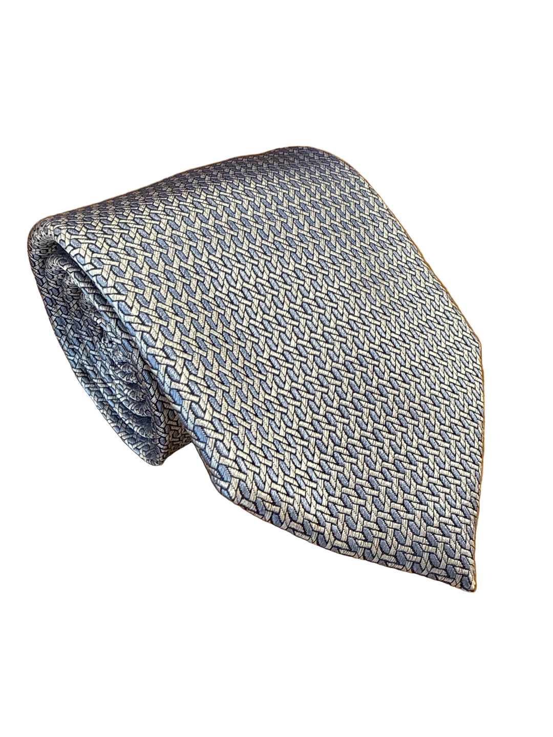 David Donahue Tie- Sky and Silver Basketweave Pattern